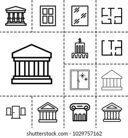 Architectural icons. set of 13 editable outline architectural icons such as greek column, window, bank, court building, plan, door