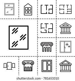 Architectural icons. set of 13 editable outline architectural icons such as greek column, window, bank, plan