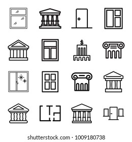 Architectural icons. set of 16 editable outline architectural icons such as court, greek column, window, bank, plan