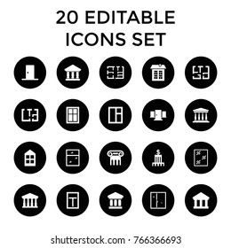 Architectural icons. set of 20 editable filled architectural icons such as court, greek column, window, bank, plan