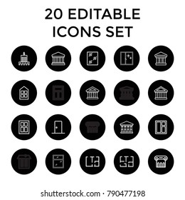 Architectural icons. set of 20 editable outline architectural icons such as court, greek column, window, bank. best quality architectural elements in trendy style.