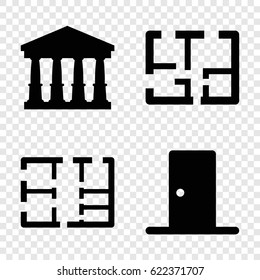 Architectural icons set. set of 4 architectural filled icons such as court, plan