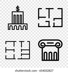 Architectural icons set. set of 4 architectural outline icons such as greek column, plan