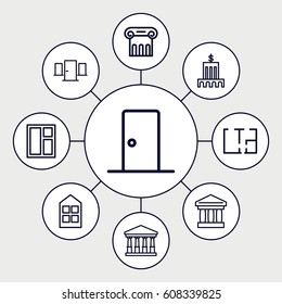Architectural icons set. set of 9 architectural outline icons such as court, Greek column, window, plan, door