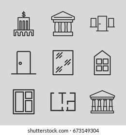 Architectural icons set. set of 9 architectural outline icons such as court, window, plan, door