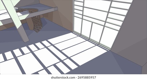 Eine architektonische Illustration eines Duplex-Innenraums.