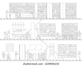 Architectural illustration of a library	