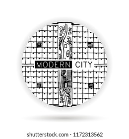 Architectural ink background, construction logo with doodle maps. Design element for a building, architectural, design, development company. Hand drawn frame. Vector illustration