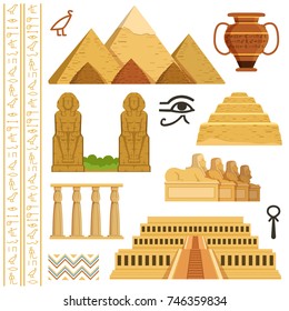 Architectural landmark of egypt. Different historical objects and symbols. Monument landmark and architecture egypt. Vector illustration