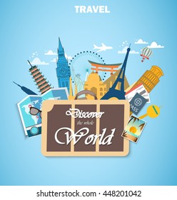 Architectural landmarks of the world. Travel vector. Modern flat design.  EPS 10. Colorful.