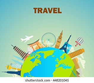 Architectural landmarks of the world. Travel vector. Modern flat design.  EPS 10. Colorful.