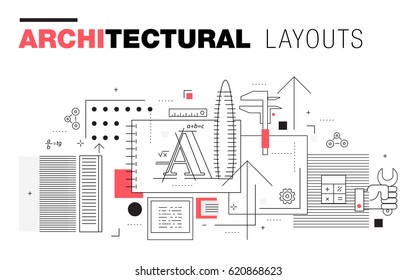 Architectural layouts in trendy polygonal  line composition. Thin icons of buildings. Professional projects drawing. Awesome contour geometry style with pictogram of future for your design.
