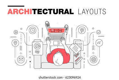 Architectural layouts in trendy polygonal  line composition. Thin icons of buildings. Professional projects drawing. Awesome contour geometry style with pictogram of future for your design.