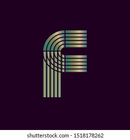 An architectural  letter F made of five repeated circles and lines with bronze shades representing arcades, doors, heritage monuments. Can be used as branding for architectural or restoration business