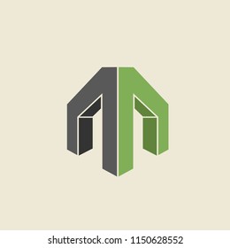 Architectural letter M logo.Uppercase lettering icon isolated on light background.Geometric initial style.