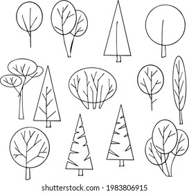 Architectural Line Illustration Set Trees Bushes Stock Vector (Royalty ...