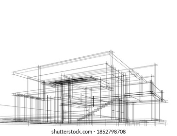 architectural line sketch of a house building