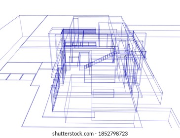 architectural line sketch of a house building