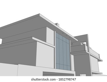 architectural line sketch of a house building