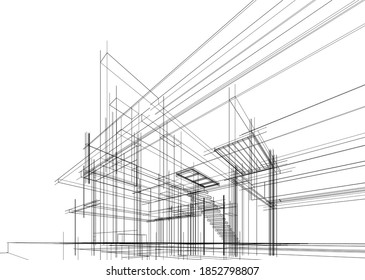 architectural line sketch of a house building