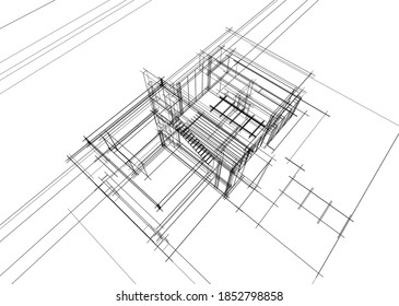 architectural line sketch of a house building