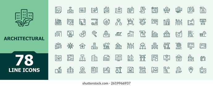 Architectural linear icon set. Plan related icon set. Pack of architect, project, blueprint, architecture, engineering, measurement, design and more. Minimalist icons collection. 