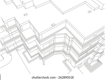architectural linear sketch of building