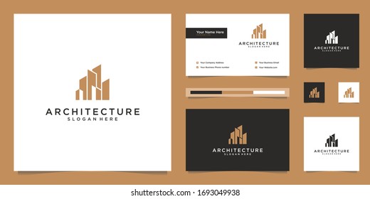 architectural logo design and business card templates. abstract structure of real estate, building, construction, apartment.