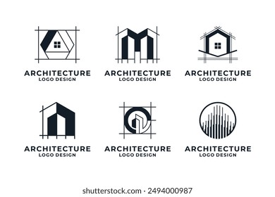 Colección de diseño de logotipo arquitectónico. Diseño de logotipo de renovación de edificios