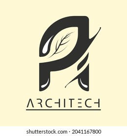 architektonisches Logo mit einem einfachen, aber eleganten Konzept. Die Kombination eines flexiblen, minimalistischen Designs in Verbindung mit der Natur macht dieses Design zu einem geeigneten Design für Gebäude mit Naturwald