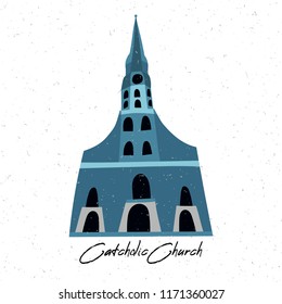 Architectural logo with vector church in hand drawn style