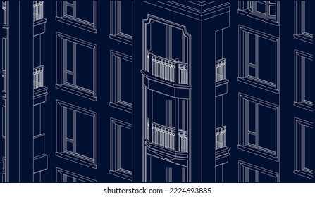 Architectural luxury apartment isometric Line drawing 3D illustration vector blueprint