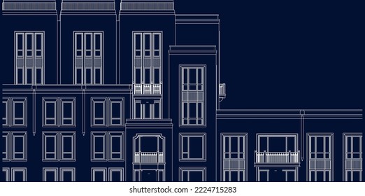 Architectural Luxury Hotel apartment 2D elevation illustration sketch vector blueprint