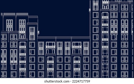 Architectural Luxury Hotel apartment 2D façade Line illustration sketch vector eps10 blueprint