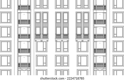 Architectural Luxury Hotel apartment façade 3D Line illustration drawing vector