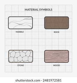 Símbolos de material arquitectónico, símbolos de dibujo. textura Vector