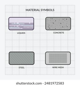 Símbolos de material arquitectónico, símbolos de dibujo. textura Vector