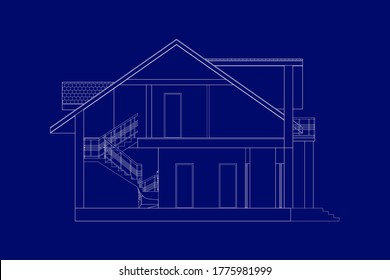 Architectural modern background. Cross-section suburban house. Vector blueprint.