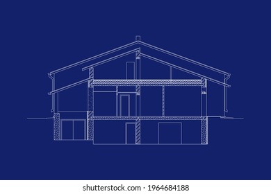 Architectural modern background. Cross-section suburban house. Vector blueprint.