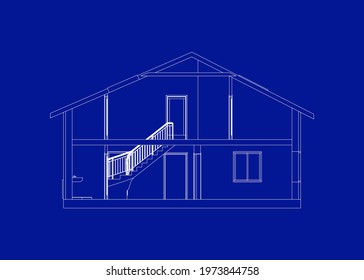 Architectural modern background. Cross-section suburban house. Vector blueprint.