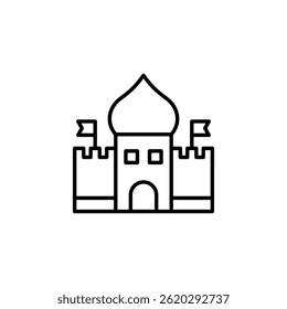 Architectural Outline of Fortified Castle with Flags and Rounded Dome