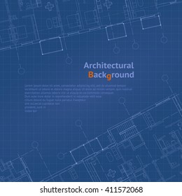 Architectural pattern. Gray building plan silhouette on blue background. Vector illustration.