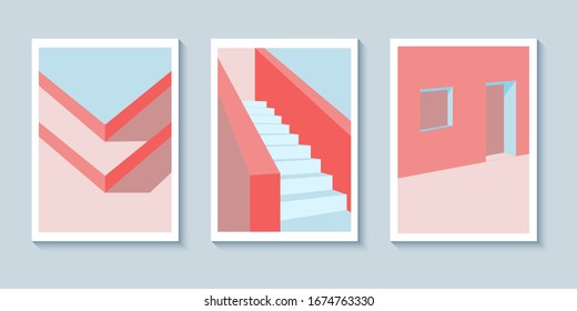 Architectural Perspective background poster design vector. Poster wall art with geometric architecture building. Frame display for home or office decoration