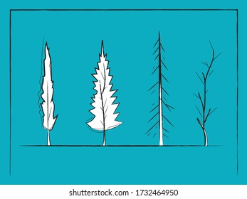 Símbolos arquitectónicos de pino y ciprés para diagrama de planos, elevaciones de sección, naturaleza paisajista y bocetos (vector)