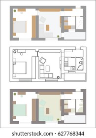 The architectural plan 2-bedroom apartment Interior, vector illustration