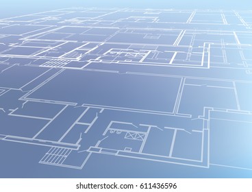 The architectural plan of the building in the perspective on a light background. Vector illustration