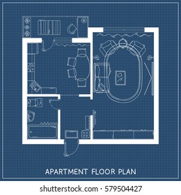 Architectural Plan with furniture in top view