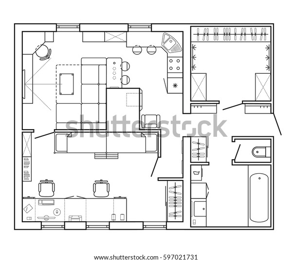 Architectural Plan House Layout Plan Apartment Stock Vector Royalty Free 597021731