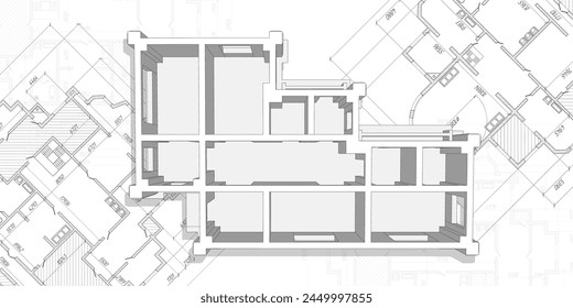Architectural plan .House plan project .Engineering design .Industrial construction of houses .illustration.