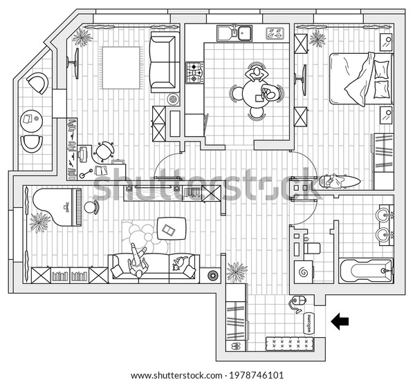 Architectural Plan House Top View Layout Stock Vector (Royalty Free ...